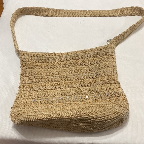 The SAK Beige Crochet Natural color bead and sequin accents crossbody purse - Picture 8 of 11